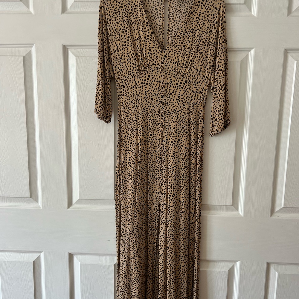 MNG Tan Long Sleeve Polka Dot Dress
